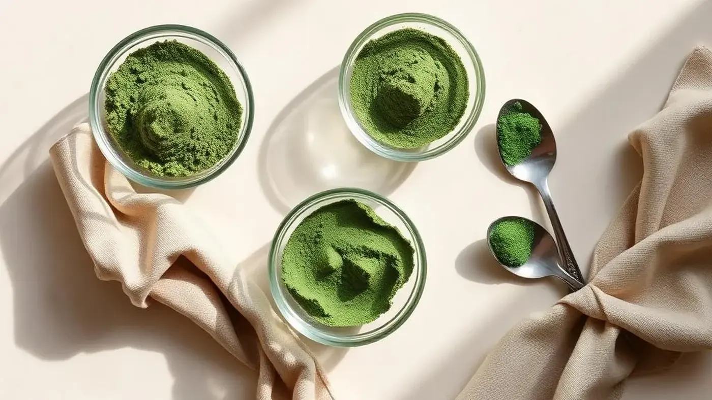 A hand scooping greens powder into water, comparing Field of Greens alternatives on dose and price