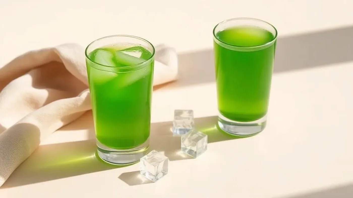 Two scoops of greens powder, one earthy and one bright pink, comparing Field of Greens and Bloom Greens side by side