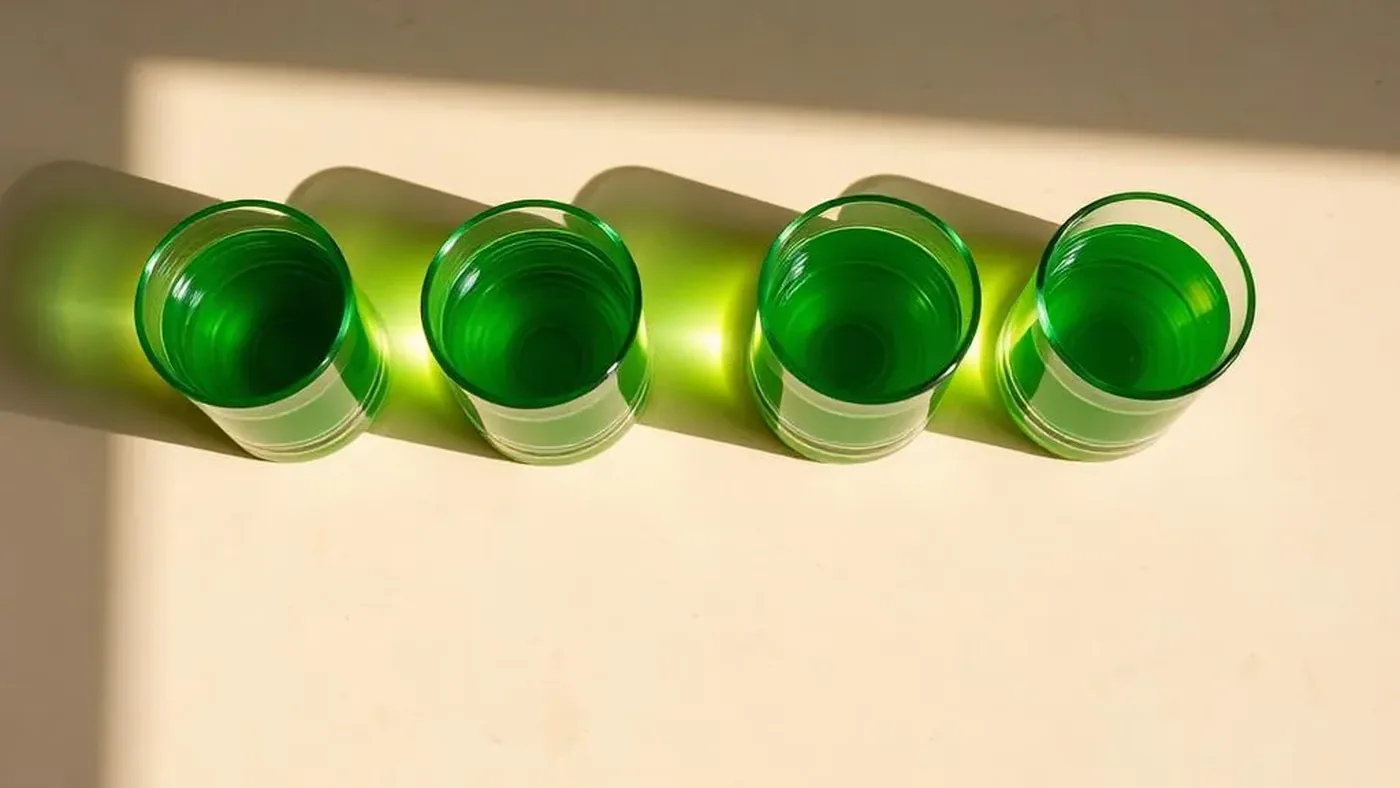A scoop of greens powder next to a glass of water showing a daily routine